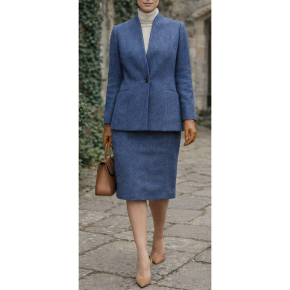 Donegal Jackets & Blazers - Donegal Wool Handwoven Made in Ireland Tweed Blazer & Skirt Set Blue No Size